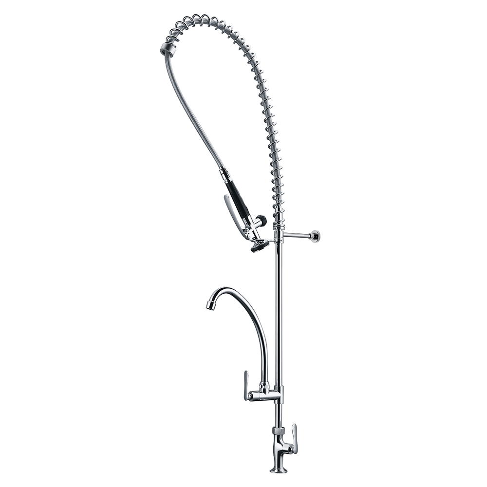 Three Handle Two Ways Silvery Kitchen Sink Wall Faucet