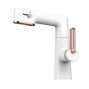 2023 HRAMSA New Arrival white and rose gold bathroom pull-out basin faucet with spray