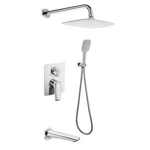 Square Brass Concealed Wall Mounted 3 Function Bathroom Bath Shower Mixer Tap
