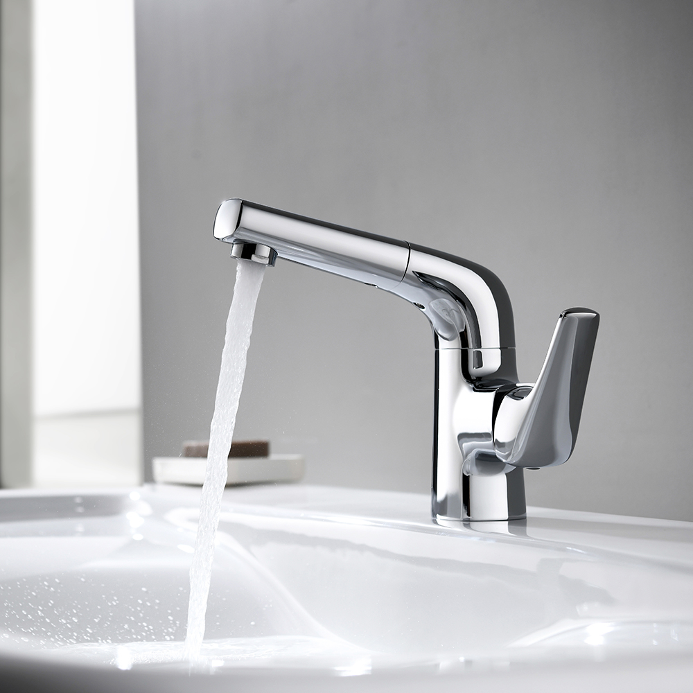 Pull-down Bathroom Single Hole Single Handle Brass Basin Faucet