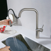 Luxury Commercial Silver Spring Single Handle Pull Out Stainless Steel Kitchen Faucet Mixer Tap