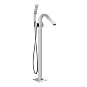 Brass Chrome Plated Freestanding Mixer Single Lever Square Style Floor Mounted Bathtub Faucet With Brass Shower Hand