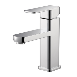 Contemporary Apartment Silver Hot Cold Water Mixer Tap, Square Basin Faucet