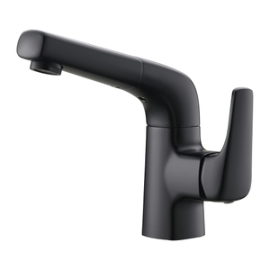 Luxury Pull-down Bathroom Single Handle Brass Basin Faucet in Matte Black